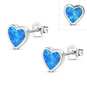 Synthetic Opal Heart Stud Silver Earrings, e315